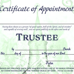 Certificate of Appointment- Trustee Downloadable PDF Printable Customizable Reusable Digital File