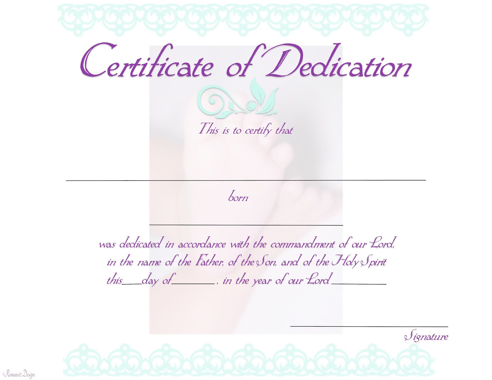 Dedication Certificate PDF Printable Downloadable Reusable Customizable ...