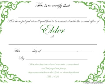 Certificate of Elder Appointment Printable PDF Reusable Download