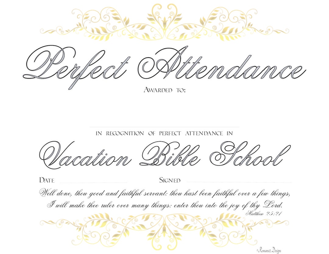 Perfect Attendance-vbs Certificate PDF Printable - Etsy