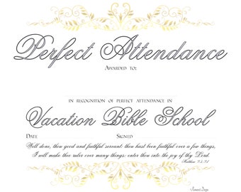 Perfect Attendance-VBS Certificate PDF Printable