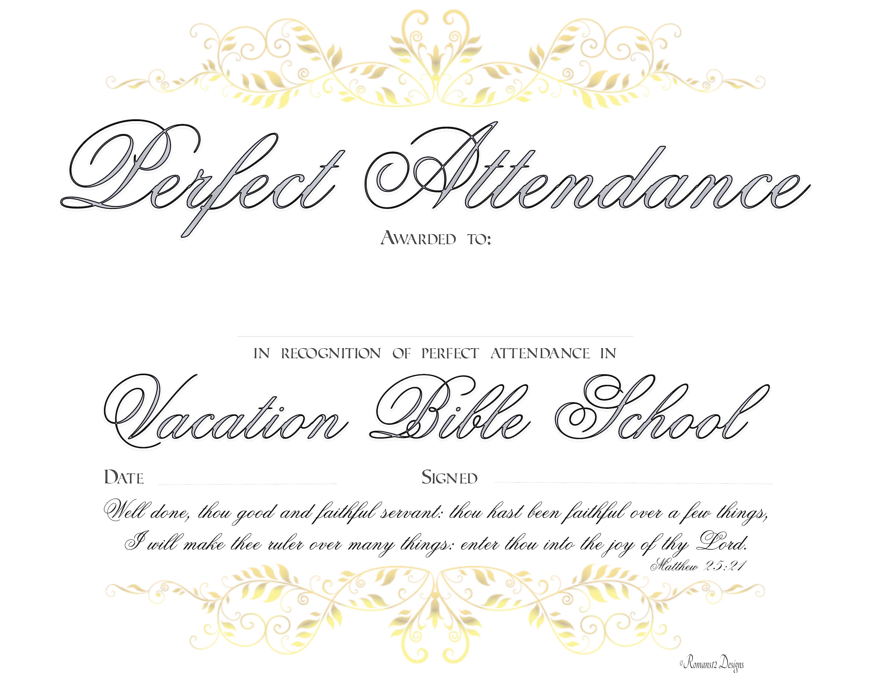 Perfect Attendance-vbs Certificate PDF Printable - Etsy
