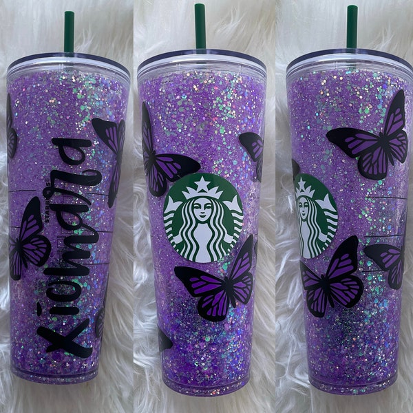 Schmetterlings-Starbucks-Tasse | Wiederverwendbarer Becher | Schmetterling | Glitzerbecher | Starbucks-Cup | Schneekugel-Starbucks-Tasse| Schneekugel-Cup