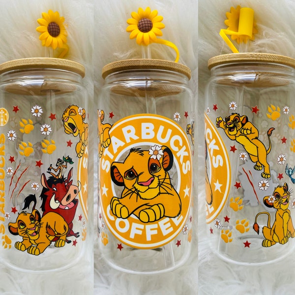 16oz glass can | reusable can cup | lion king   | sunflower  |