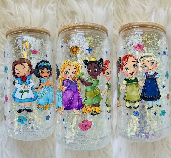 Glitter Disney Princess Plastic Cup with Lid & Straw, 16oz
