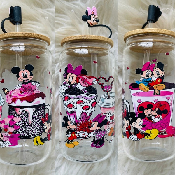 16oz glass can | reusable can cup | Mickey   | Minnie | love