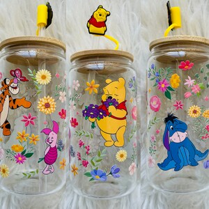 16oz glass can | reusable can cup | flowers   | Winnie the pooh |