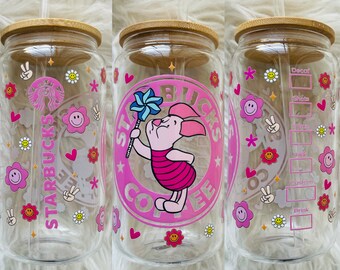 16oz glass can | reusable can cup | piglet   | pig | Pooh | coffee cup