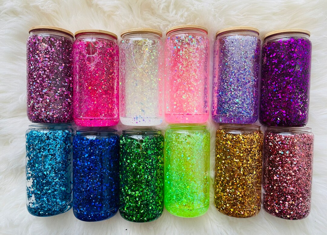 16oz Glass Can Snowglobe Can Glass Personalized Cup Glitter Reusable