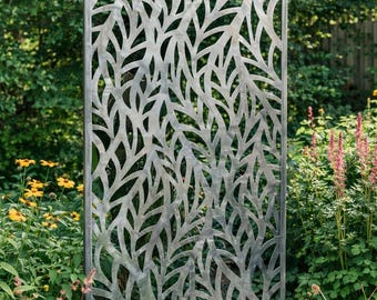 Modern Metal Privacy Panel – Tropical Leaf Steel Screen – Outdoor Wall Art – Plasma Cut Garden Panel
