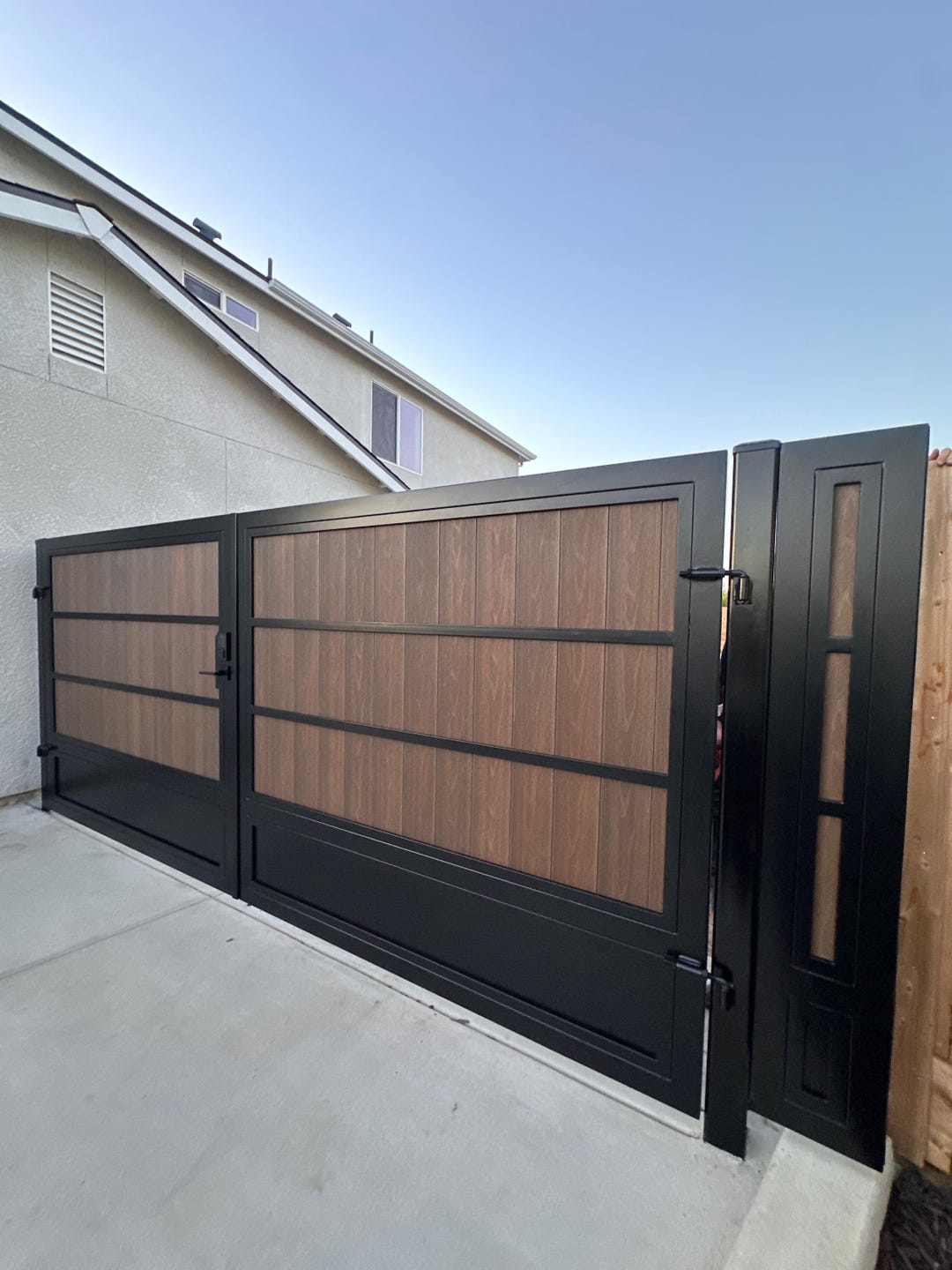 Custom Modern Driveway Gate With Matching Walk Gate | Steel & Composite ...