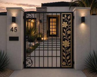 Aurelia Gate | Modern Floral Ornamental Steel Entry Gate, Custom Courtyard Entrance