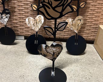 Metal Forever Rose with laser engraved photo! Black|Metallic Gold
