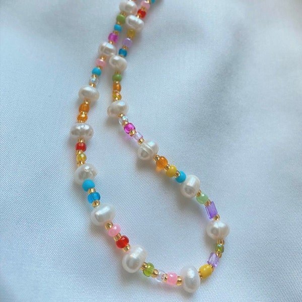 Natural Pearl Necklace, Rainbow Necklace, Gifts for her, Mom Gift, Mother's Day Gift, Valentines Day Gift, Trendy Jewelry