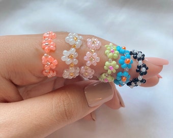 Handmade Colorful Beaded Flower Ring