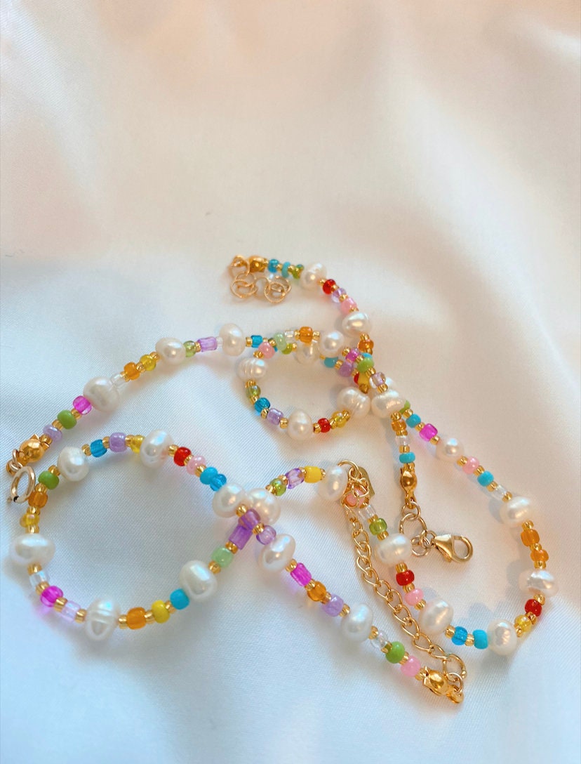 Summer Beads Necklace Pearl Necklace Rainbow Necklace Gifts | Etsy