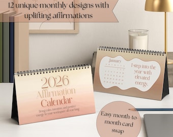 2026 Monthly Desk Calendar, Affirmations, Workspace Accessories, Office Decor, Stationery Gift