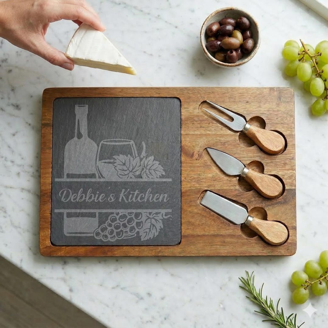 Personalized Charcuterie Board, Engraved Acacia Wood and Slate Board ...