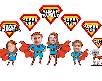Super Family Photo PNG Template face in hole Add Your Own Faces (Digital Download)