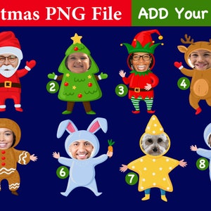 Kerstmis Voeg je eigen foto toe | PNG Elfen jongen en meisje foto-clip toevoegen | Klasdecoratie kerstprikbord, sublimatie-elf, gezicht,