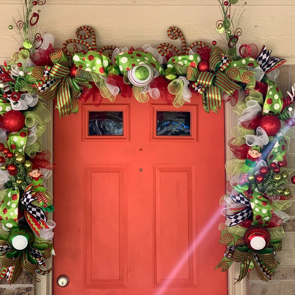 IN STOCK Elf Christmas Front Door Garland, Grinch and Whoville themed front door garland, Christmas front door garland