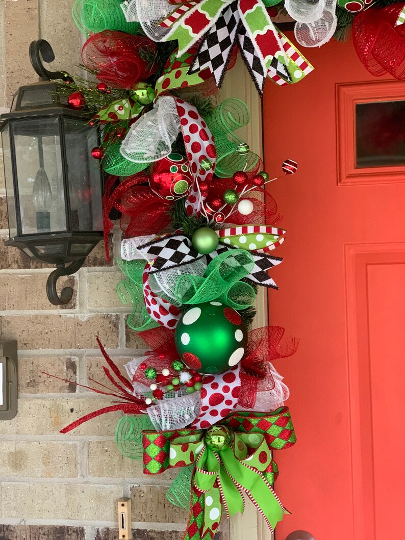 Grinch and whoville themed door and mantle garland Christmas | Etsy