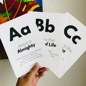 Jesus ABC Scripture Cards Monochrome DRUCKBAR / Alphabet Namen von Jesus / Bibel A-Z Kinder Memory Vers Flashcards / Homeschool Sonntagsschule