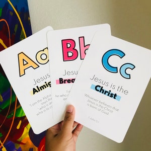 Jesus ABC Schriftkarten DRUCKBARE / Alphabet Namen von Jesus / Bibel A-Z Kinder Memory Vers Flashcards / Homeschool Sonntagsschule