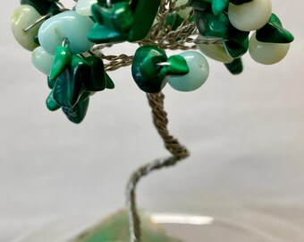 Malachite Jade Gemstone Tree of Life: Wire Bonsai Sculpture