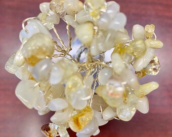 Citrine Moonstone Gemstone Tree: Handmade Wire Bonsai Sculpture