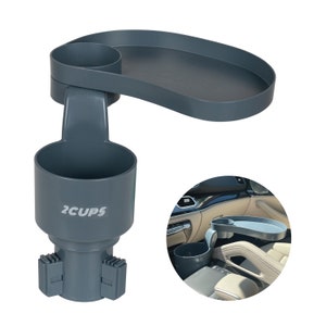 2CUPS Car Cup Holder Expander and Attachable Tray Set [Oval/Rectangle - GRAY]