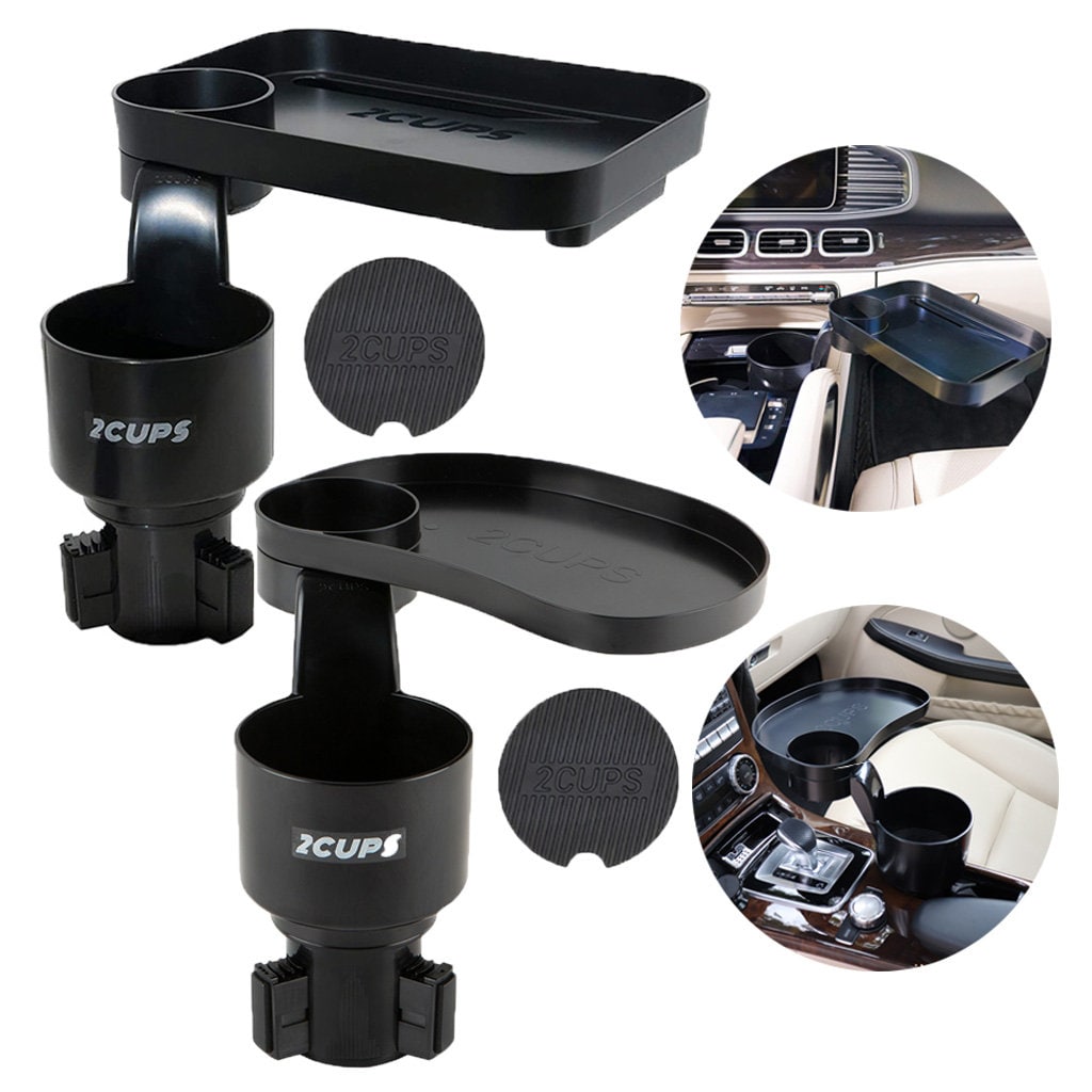 2CUPS Refurbished Car Cup Holder Expander and Attachable Tray Set  oval/rectangle / No Refundable 