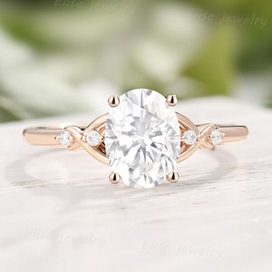 Vintage Moissanite Engagement Ring Oval Moissanite Ring Rose Gold ring Five Stones Ring Promise Anniversary Custom Ring