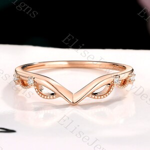 V shape Wedding band chevron Curved Wedding Band Handmade Rose Gold Wedding Band Dainty ring antique unique Matching delicate ring