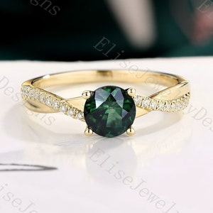 Blue Green Sapphire Engagement Ring | Dainty Teal Sapphire Ring | Twisted Band Ring |  Yellow Gold Infinity Ring | Unique Gift for Women