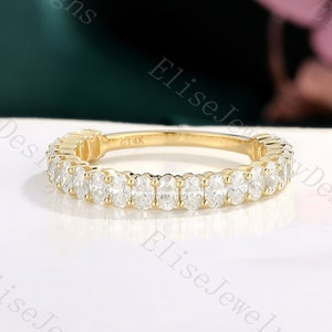 Oval Moissanite Wedding Band | 3/4 Eternity Wedding Band | Stacking Ring Yellow Gold | Unique Anniversary Ring | Delicate Wedding Band