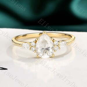 Pear Shaped Moissanite Engagement Ring | Cluster Moissanite Ring | Marquise Diamond Ring | Dainty Ring Yellow Gold | Vintage Promise Ring