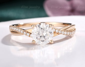 Infinity Moissanite Engagement Ring Twist Moissanite Ring Classic Wedding Ring Rose Gold Pave Ring Promise Bridal Ring