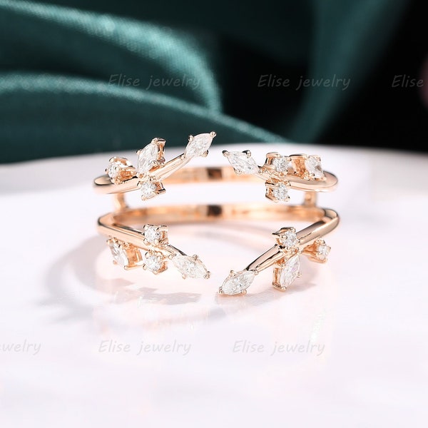 Enhancer Wedding Band - Leaf Ring Rose Gold - Floral Ring For Women -  Moissanite Wedding Band - Unique Wedding Band - Stacking Ring