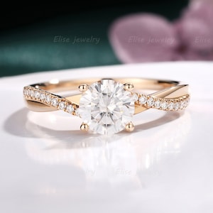 Infinity Moissanite Engagement Ring Twist Moissanite Ring Classic Wedding Ring Rose Gold Pave Ring Promise Bridal Ring