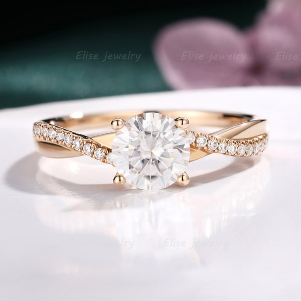 Bague de fiançailles en moissanite à l'infini Bague en moissanite torsadée Bague de mariage classique Bague pavée en or rose Bague de mariée promise