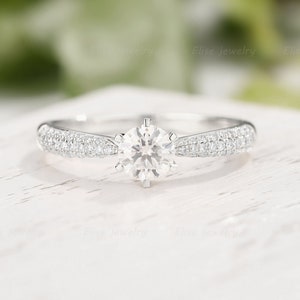Vintage Moissanite Engagement Ring stacking ring art deco engagement ring unique white gold diamond Cluster ring Bridal Anniversary ring