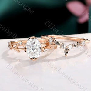 Oval Moissanite Engagement Ring | Twig Moissanite Ring | Branch Ring Rose Gold | Leaf Moss Agate Ring | Round Moissanite Ring | Curved Ring