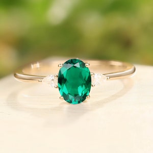 Vintage Emerald Engagement Ring Unique Oval Emerald engagement ring rose gold Antique delicate Anniversary Cluster diamond ring Bridal ring