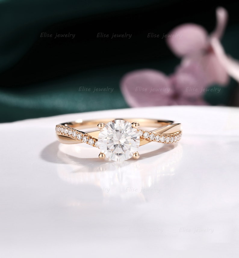Infinity Moissanite Engagement Ring Twist Moissanite Ring Classic Wedding Ring Rose Gold Pave Ring Promise Bridal Ring image 1