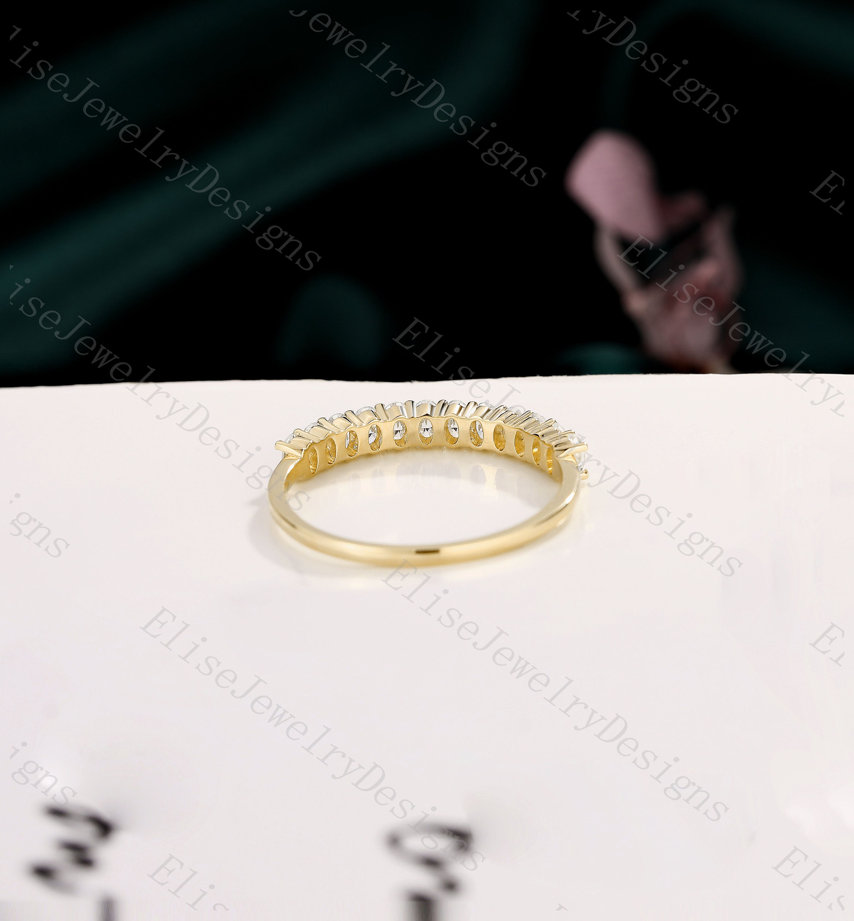 Half Eternity Moissanite Wedding Band, Solid Gold Stacking Ring, Dainty ...