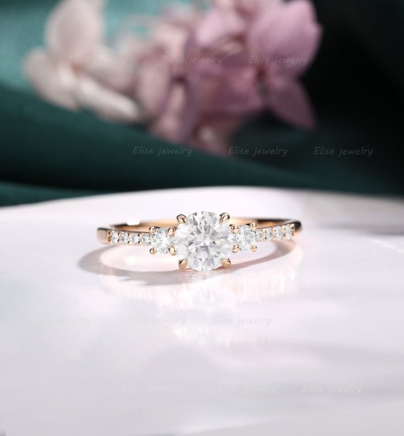 Dainty Moissanite Engagement Ring Round Cut Moissanite Ring