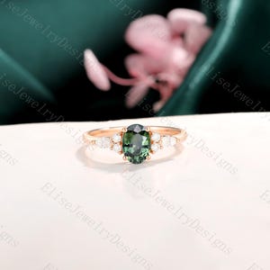 Vintage groenblauw saffier verlovingsring blauwgroene saffier ring antieke groenblauw saffier ring marquise Moissaniet ring 14K roségouden ring