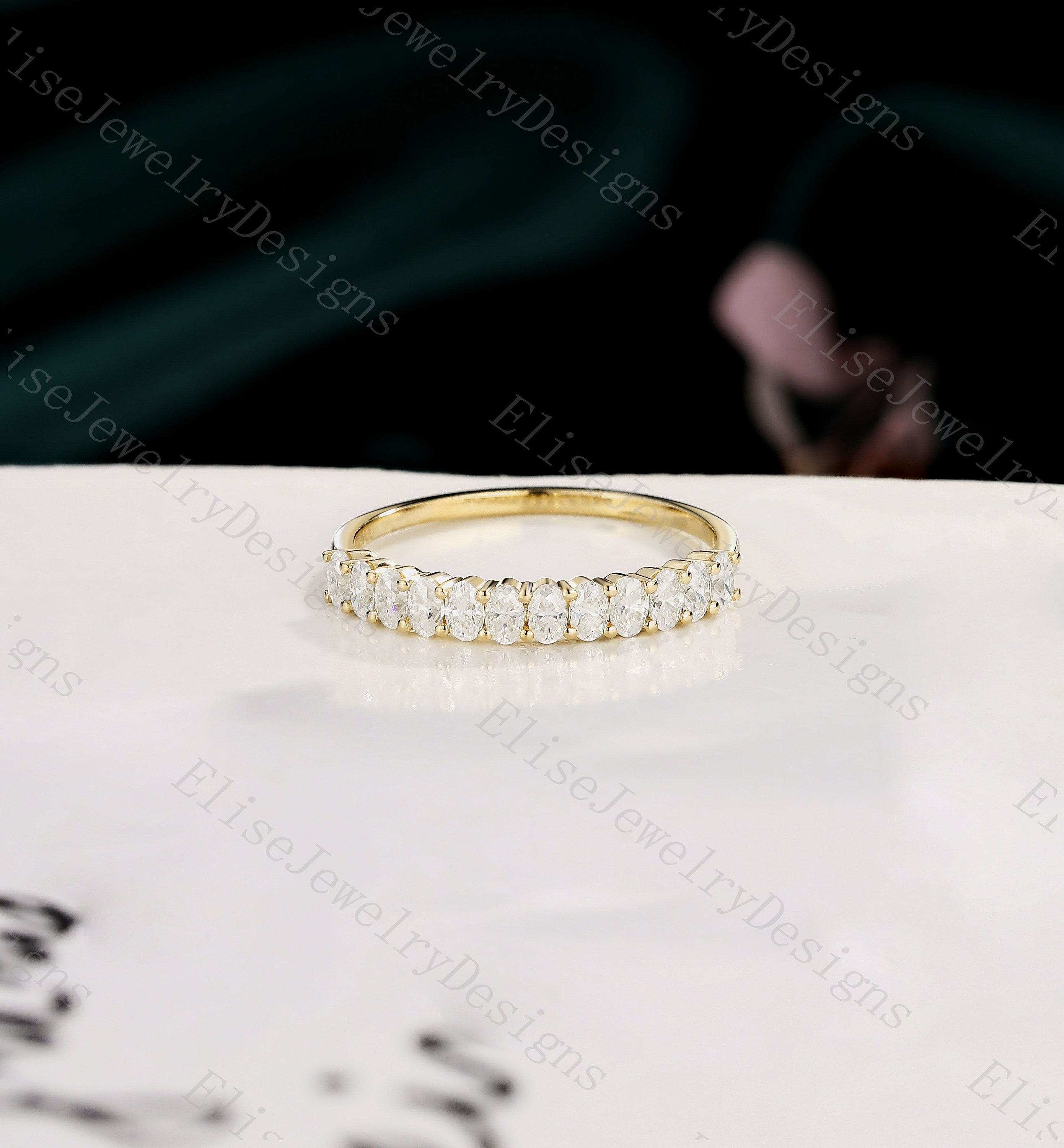 Half Eternity Moissanite Wedding Band, Solid Gold Stacking Ring, Dainty ...