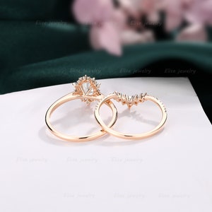 Oval Moissanite Engagement Ring Set Vintage Halo Ring Rose Gold Unique Cluster Ring Diamond Wedding Ring Bridal Ring Anniversary Ring image 5
